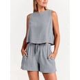 thumbnail image 5 of Women's Summer 2 Piece Outfits Shorts Sets Sleeveless Round Neck Crop Top Tank and Drawstring Shorts with Pockets, 5 of 5
