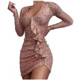 thumbnail image 1 of Moda mujer Sexy Casual Correa Wrap V cuello fruncido hendidura fiesta Midi Glitter vestido Pompotops  hdfakjf2404, 1 of 9