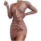 thumbnail image 1 of Moda mujer Sexy Casual Correa Wrap V cuello fruncido hendidura fiesta Midi Glitter vestido Pompotops  hdfakjf2404, 1 of 9