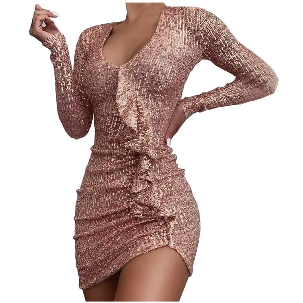 Moda mujer Sexy Casual Correa Wrap V cuello fruncido hendidura fiesta Midi Glitter vestido Pompotops hdfakjf2404