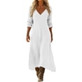 thumbnail image 2 of Lenago Plus Size Summer Dresses for Women Women's V-Neck Solid-Color Casual Long-Sleeved Short Dress White L, 2 of 7