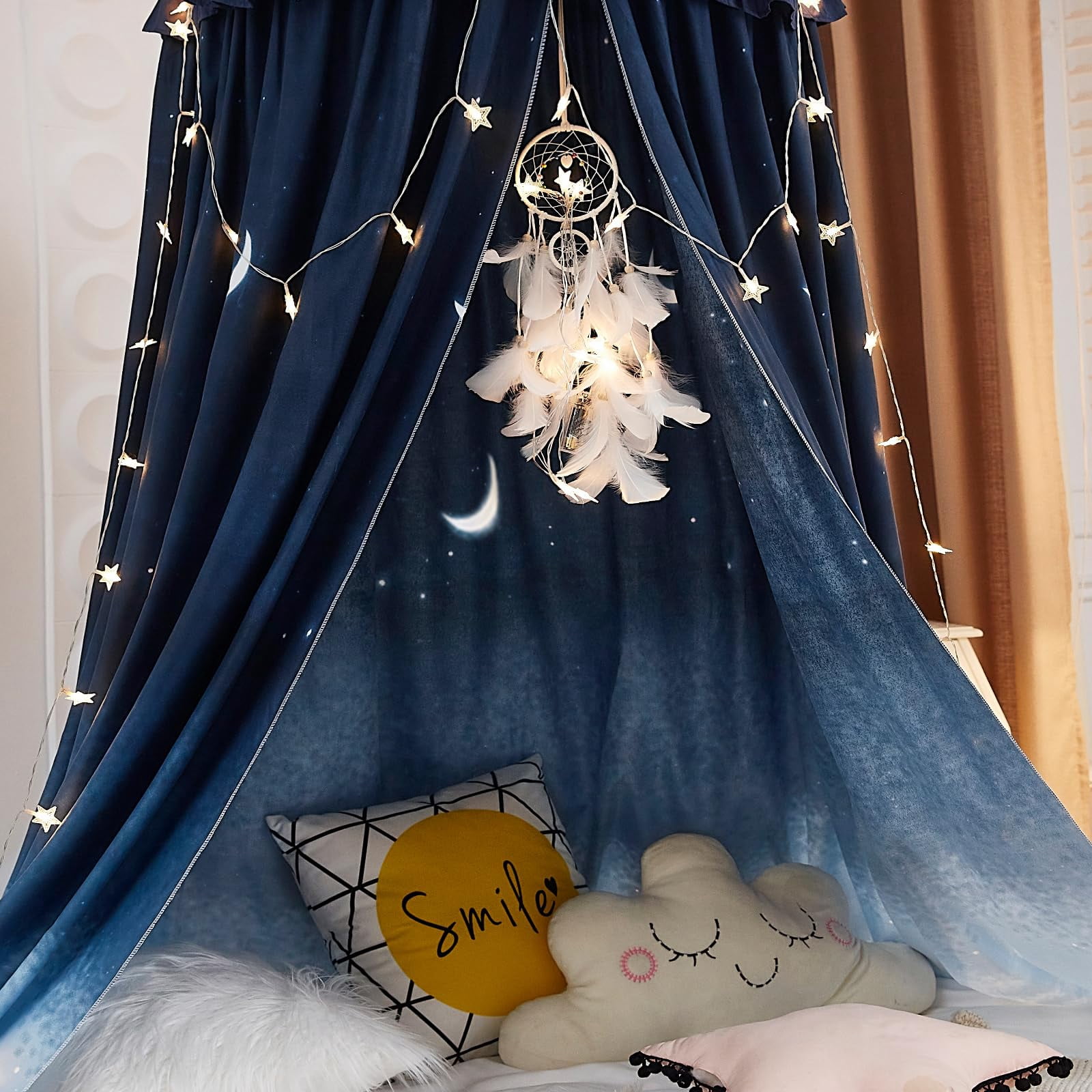 Decor For Bed  Soft Smooth Playing Tent Room Decoration Princess Castle Dreamy Mosquito Net Bedding Reading Nook Canopies In Home (night Sky-ruffle)