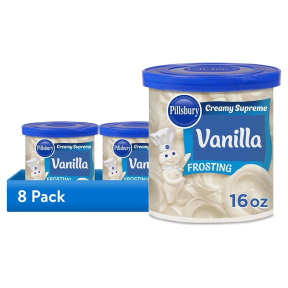 (8 pack) Pillsbury Creamy Supreme Vanilla Frosting, 16 oz Tub