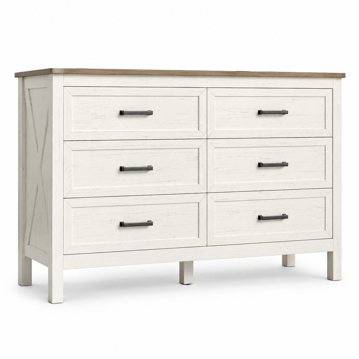 Rustic 6-Drawer Dresser for Bedroom Antique White Finish with Metal Handles Wooden Chest of Drawers for Living Room Hallway Entryway - Natural Texture