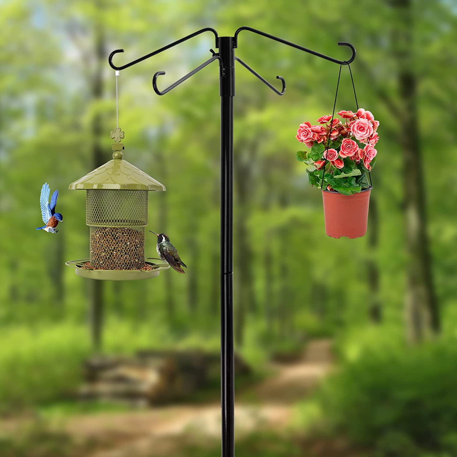 Benba Bird Feeder Station Kit 75" 4Hook Deck Bird Feeder Pole with 2
