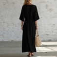 thumbnail image 4 of Lmueinov Women's 100% Polyester V Neck 3/4 Sleeve Maxi Dress, Adjustable Tie Waist Flowy A-Line Long Dress with Pockets for Beach Vacation Casual Wear S-3XL, 4 of 5