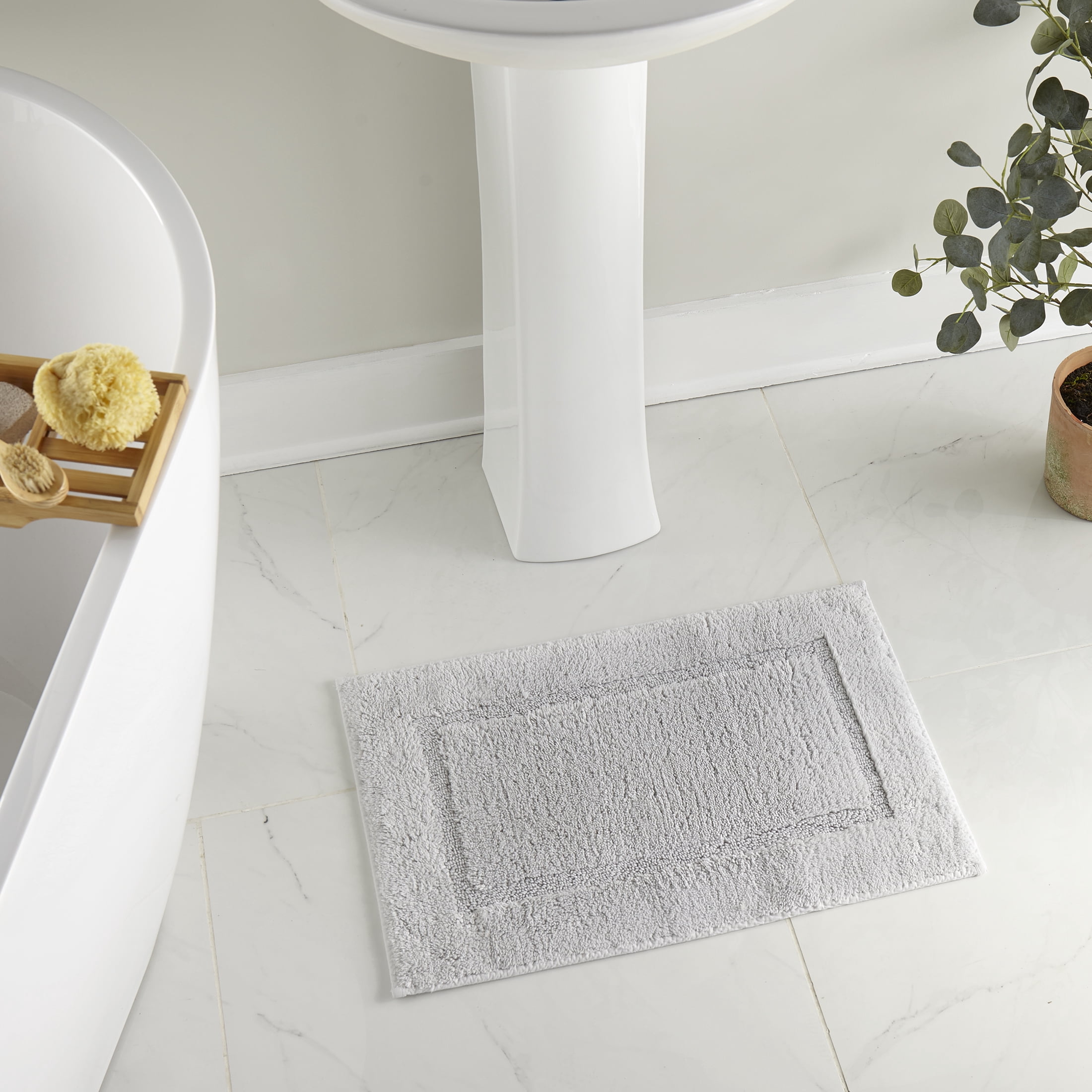 Hotel Style Organic Cotton 2-Piece Bath Rug Set, Platinum Silver