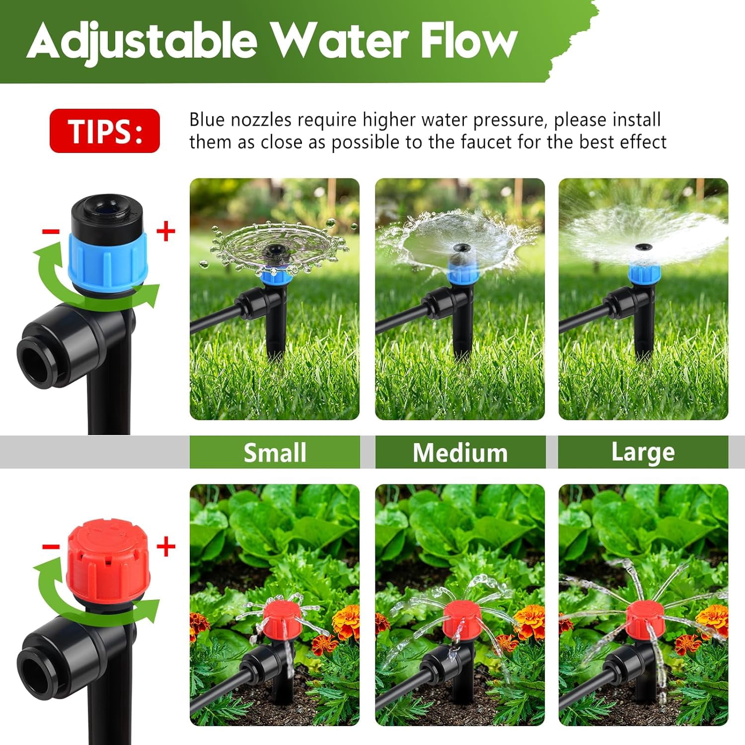 240FT 2025 Upgraded Drip Irrigation - Quick-Connect, 1/2"&1/4"Tubing, Adjustable Emitters