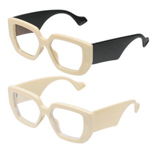 Uxcell 2pcs Thick Frame Blue Light Glasses for Women Light Yellow/Black2(Clear Lens)