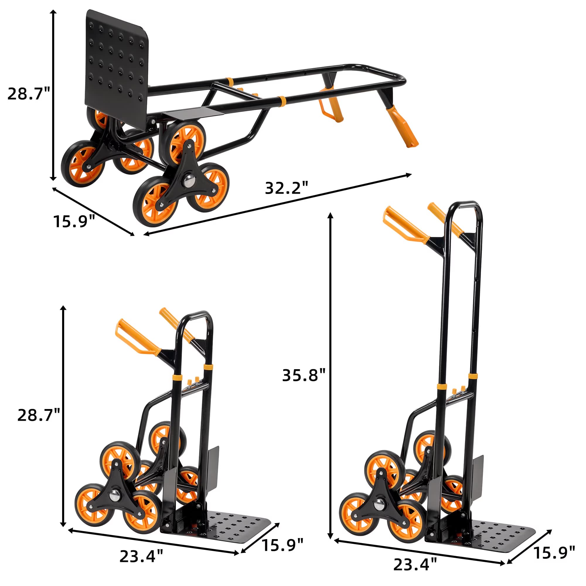 HUJHKIO Heavy Duty Stair Climber Hand Truck Dolly, Ergonomic Foldable Cart with 3-Wheel Design for Stairs & Curbs, 330 lbs Load Capacity, Compact & Easy Storage, Yellow & Black
