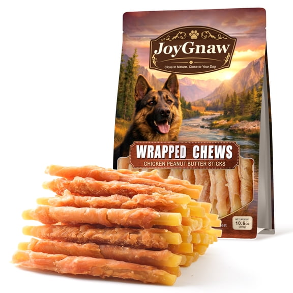 JoyGnaw Chicken Wrapped Peanut Butter Sticks, Peanut Butter Flavor Chewy Dog Treats for All Dogs, 11 oz