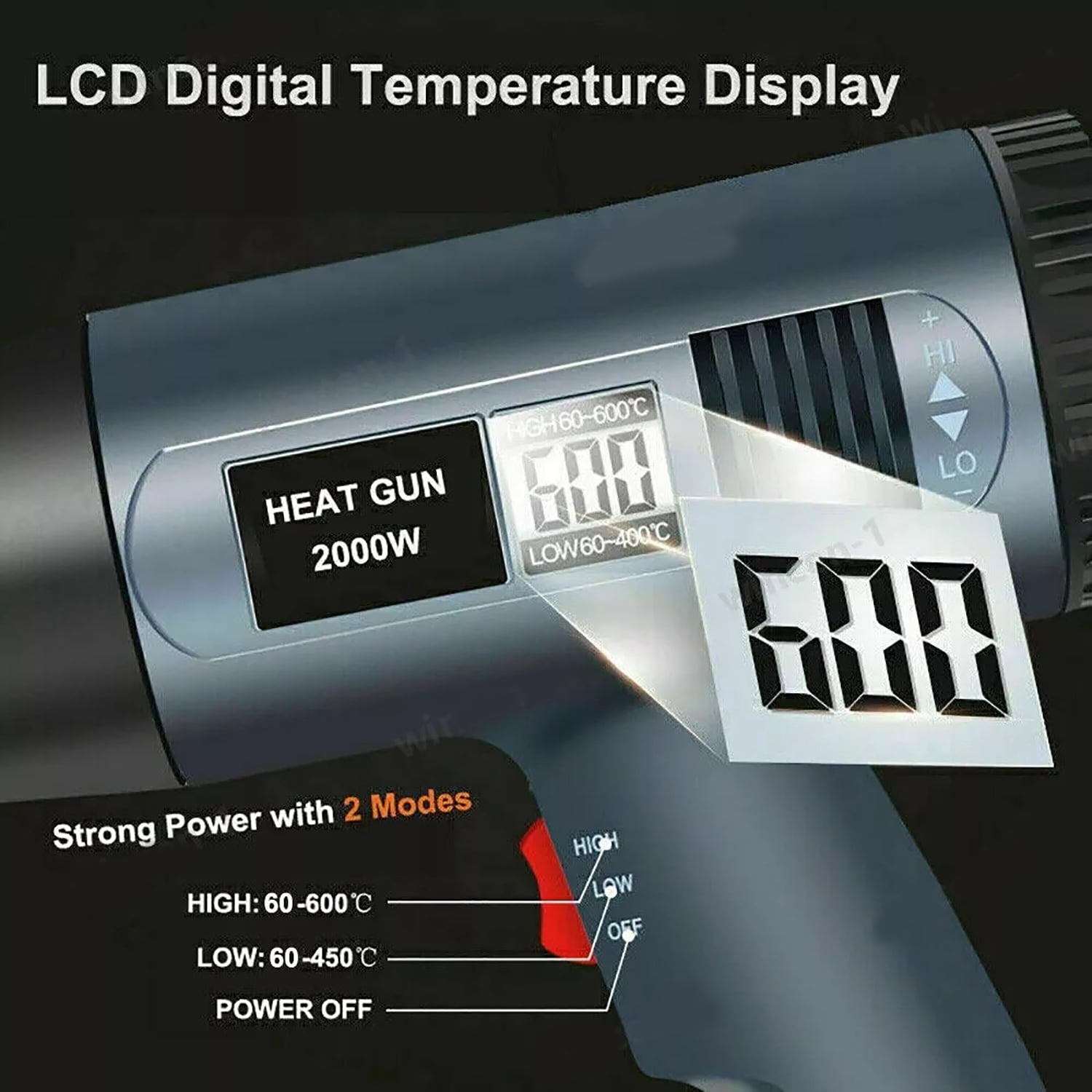 Heat Gun 2500W, 122°F - 1112°F (50°C - 600°C) - Fast Heating Heavy Duty Hot Air Gun Kit with Variable Temperature Control, Overheat Protection, and 4 Nozzles for Crafts, Shrinking PVC, Stripping Pain