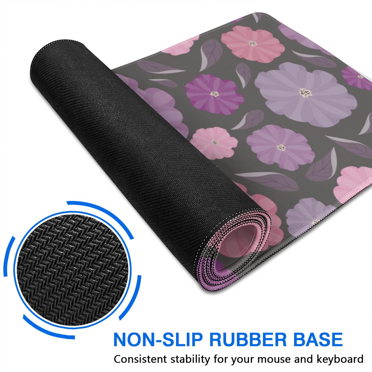 Long Mouse Pads for Desk,Pioneer Flower Floral Print Pattern Desk Mats on Top Of Desks, Desk Mouse Pad Extra Large with 3mm Non-Slip Base and Stitched Edge for Gaming,Office,Work,Home 35.4"x15.7"