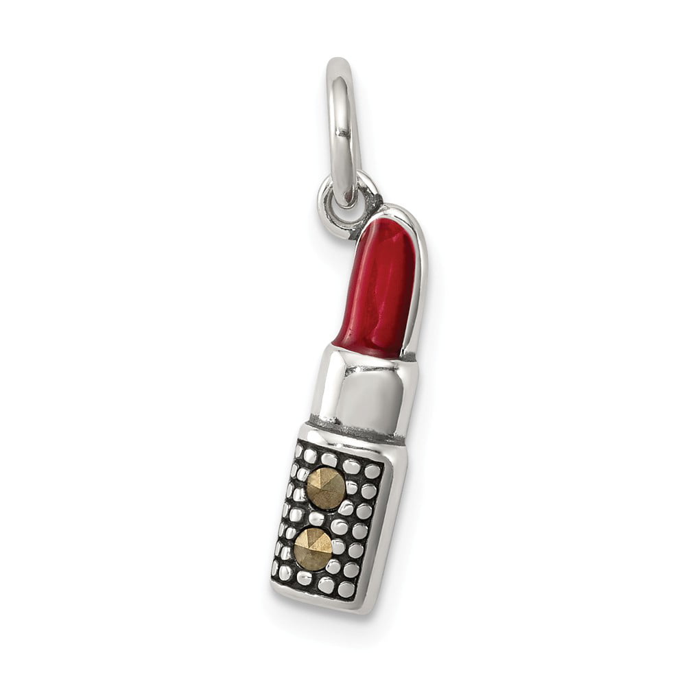 Enameled Lipstick Charm in 925 Sterling Silver 22x4mm