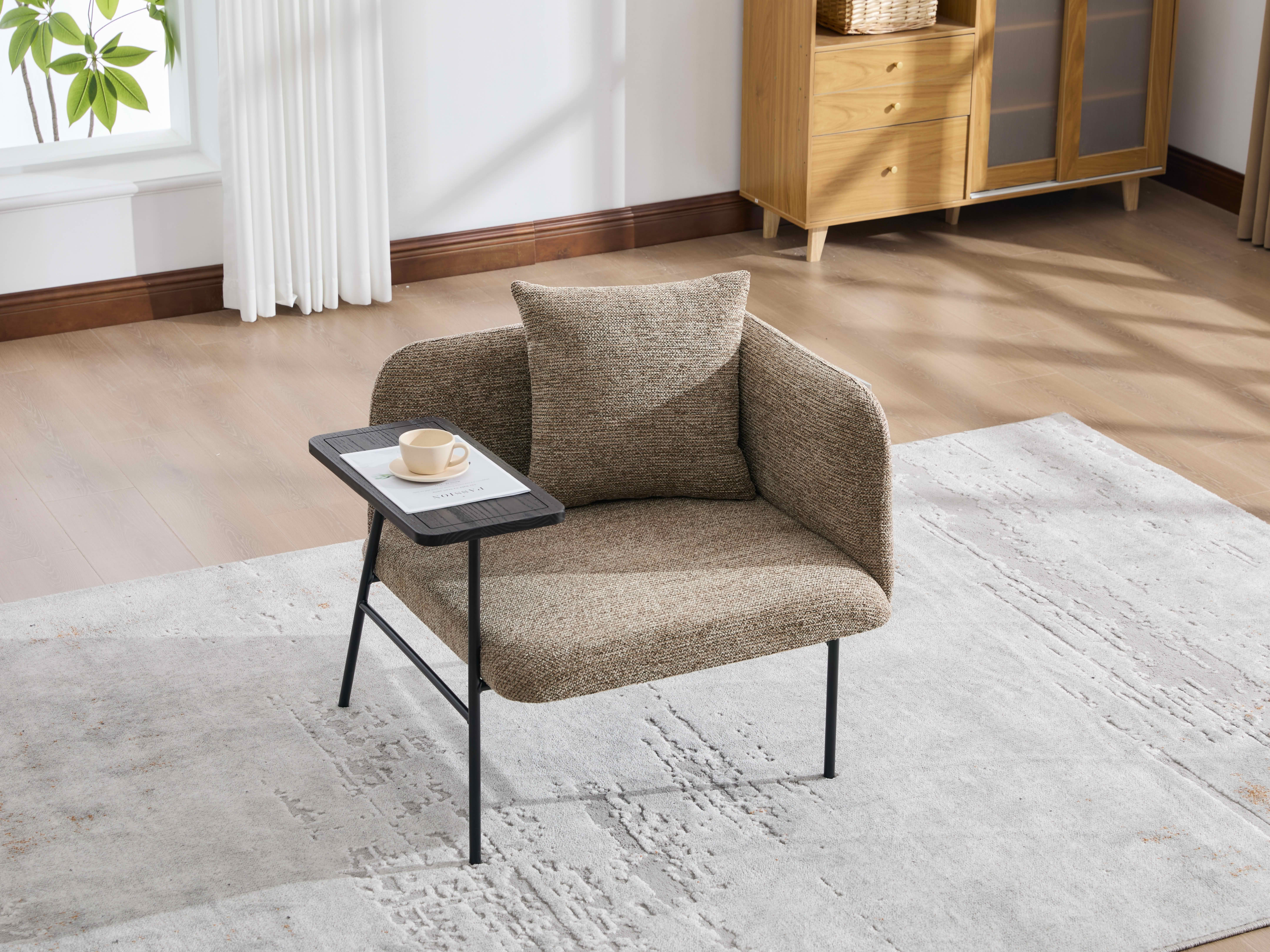 MAYEERTY Leisure Lounge Chair with Side Table & Back Pillow, Armchair, khaki, Living Room Bedroom