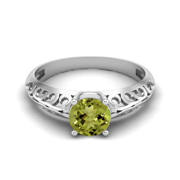 0.85 Ctw Round Peridot 925 Sterling Silver Solitaire Filigree Women Valentines Day Gifts Ring