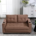 thumbnail image 4 of UHOMEPRO Convertible Futon Sofa Bed, Pull Out Loveseat Sleeper Sofa with Side Pockets and Cup Holders, Comfy 3-in-1 Foldable Sofa Couch, Upholstered Floor Couch for Living Room Apartment, Brown, 4 of 12