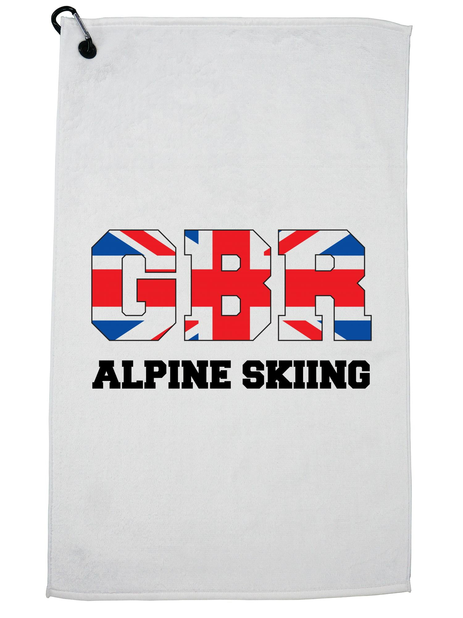 British Alpine Skiing Winter Olympic -GBR Flag Golf Towel with Carabiner Clip by Hollywood Thread