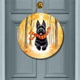 thumbnail image 2 of Welcome Fall Scottish Terrier Strolling Through the Autumn Maple Forest Round Wood Sign Scottie Dog Lover Gifts Hanging Wall Home Decor - 12012, 2 of 5