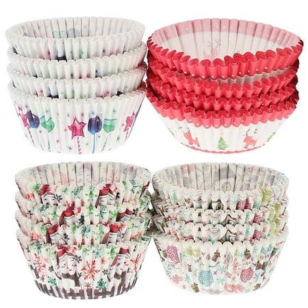 

BESTONZON 400pcs Christmas Patterns Muffin Cake Baking Cups Oilproof Cake Liners