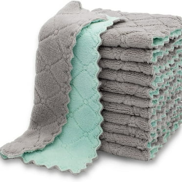 12 Pack Cleaning Cloth Kitchen Cloth, Super Absorbent Coral Velvet Dish Towels, Reusable Washable Cleaning Cloths, Non-Stick Oil, Quick Dry Rags for Kitchen, 11"L x 6"