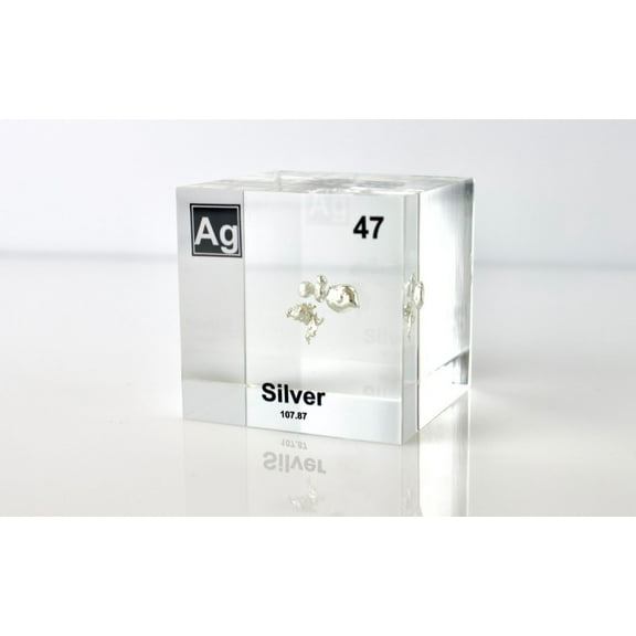 Engineered Labs Educational Silver Element Cube Display Clear Acrylic USA