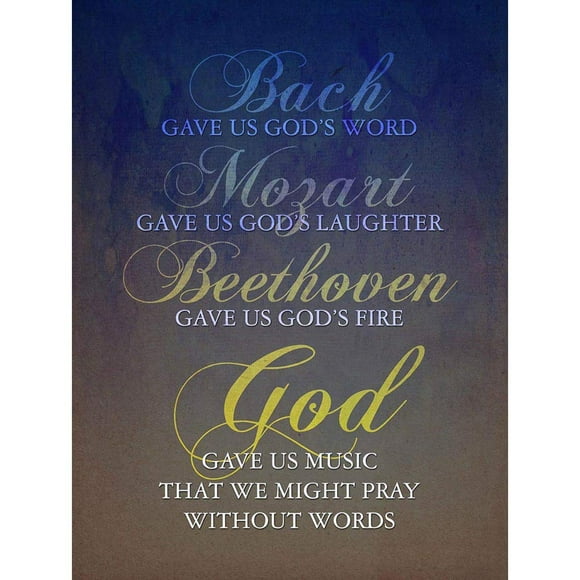 Bach Mozart Beethoven Citation de Prière de Dieu Typographie Religieuse Bleue Affiche d'Art Mural Non Encadrée Décoration Maison Premium