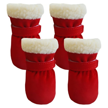 TELOLY 4Pcs Dog Shoes Cushioned Sole Dog Boots Soft Touch Dog Winter Boots Red L