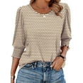 thumbnail image 2 of Blouses for Women Dressy Casual 3/4 Length Sleeve Womens Tops with Smocked Cuffs Khaki XXXL, 2 of 9