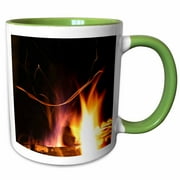 Photograph Of Flickering Flames From A Fire In An Outdoor Fireplace., 15oz Two-Tone Green Mug