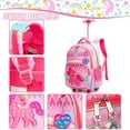 thumbnail image 4 of Unicorn Kids Rolling Backpack for School Girls with Wheels Lunch Bag Pencil Case for Elementary Students Carry on Suitcases for Ages 8-12, 4 of 6