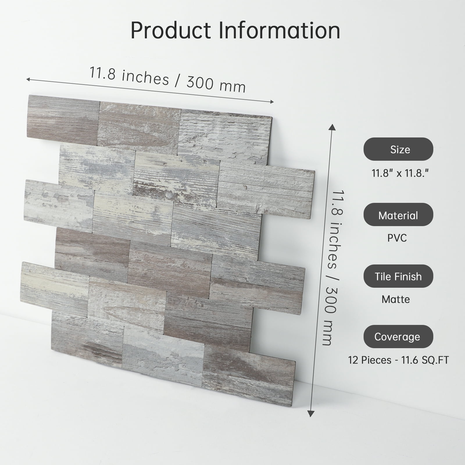 12-Sheet Subway Tile Peel and Stick Backsplash, 11.8" x 11.8" Self Adhesive PVC Wall Tiles for Kitchen Fireplace (Rustic Wood)