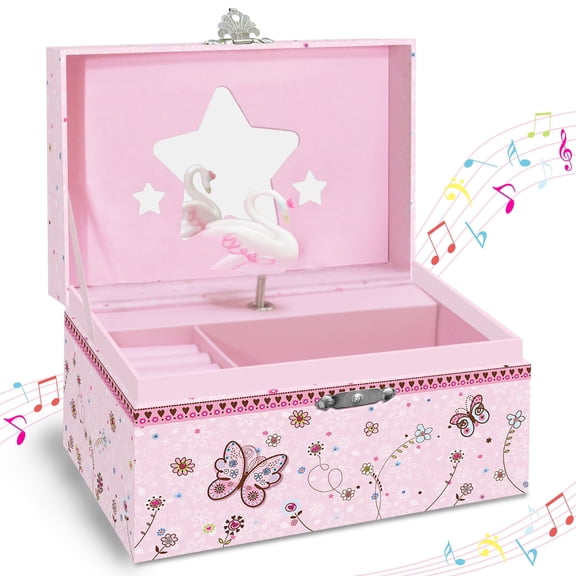 Floral Butterfly Jewelry Box with Rotating Swan - Delightful Music Box Gift for Ladies Birthday Easter Christmas,7 x 4.7 x 3.9 Inches