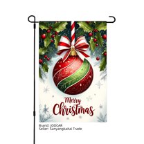 JOOCAR Merry Christmas Ornament Garden Flag with Red Ball and Holly for Winter Christmas Home Outdoor Garden Yard Door Decor 12x18 inch