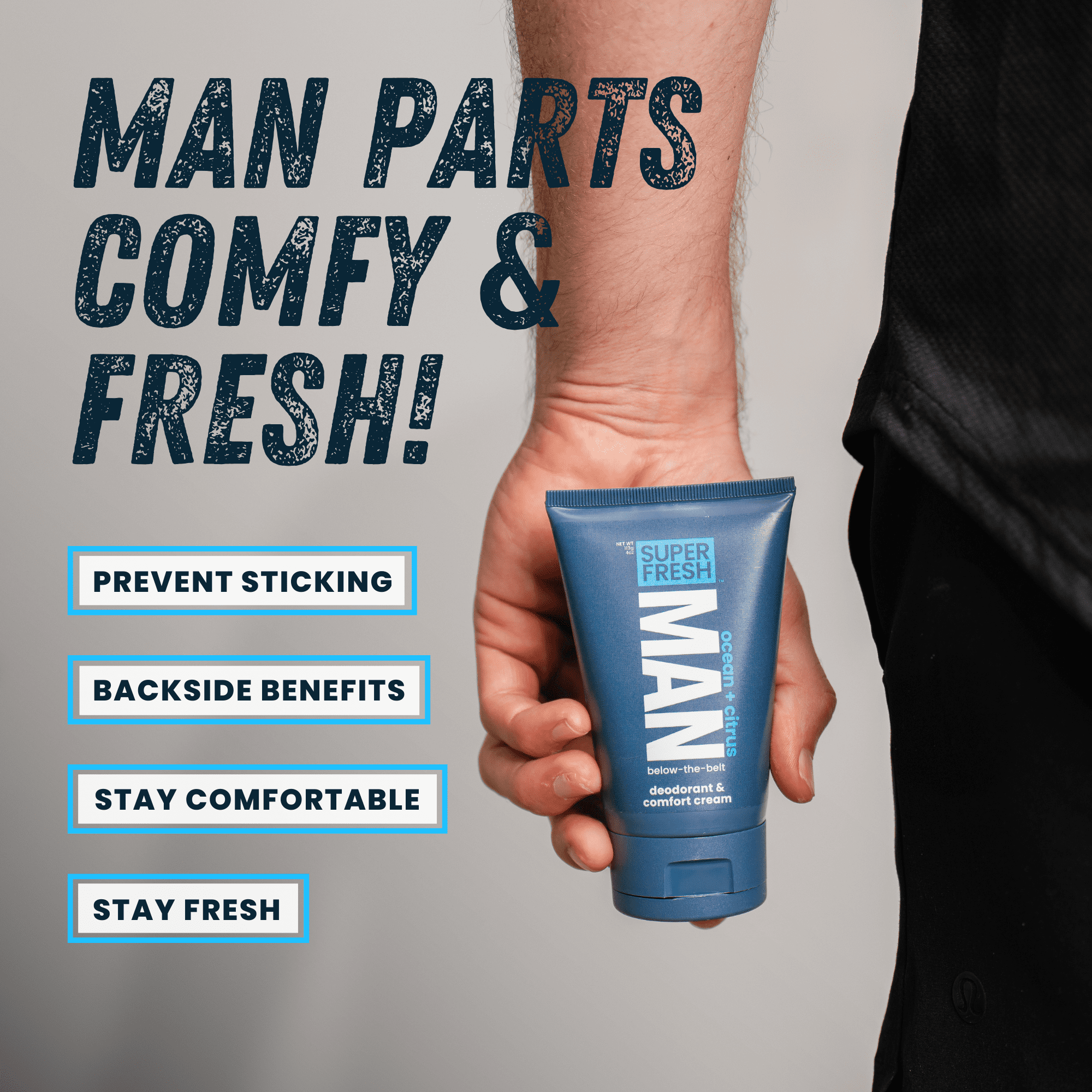 Ball Deodorant Lotion for Men by Super Fresh | Mens Hygiene Cream for Groin, Butt, & Body | Control Odor and Stay Comfortable | Aluminum Free | 4 oz Tube