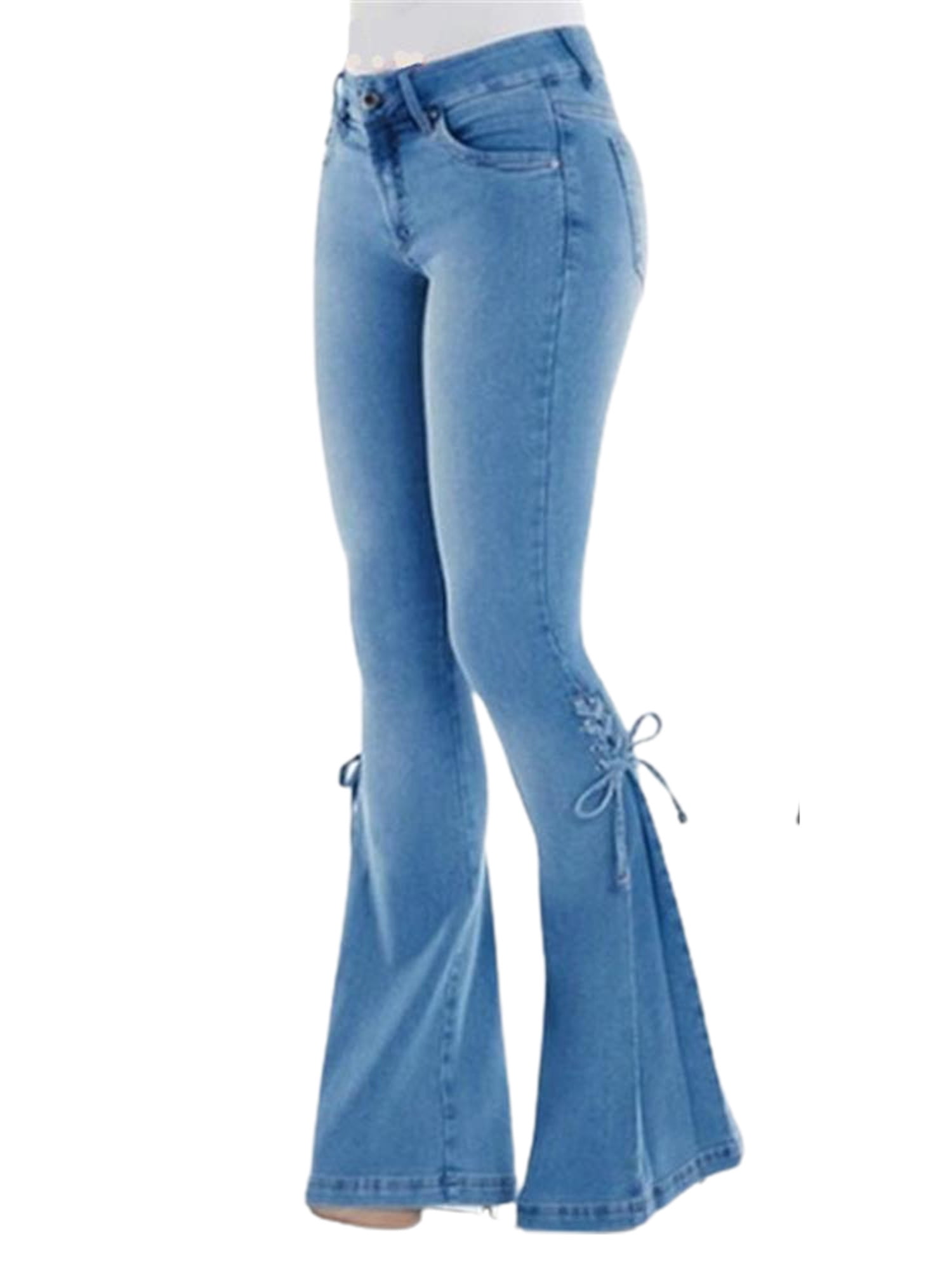 Womens Bootcut Denim Jeans Stretch Mid Rise Flared Long Pants Trousers Size 6-30