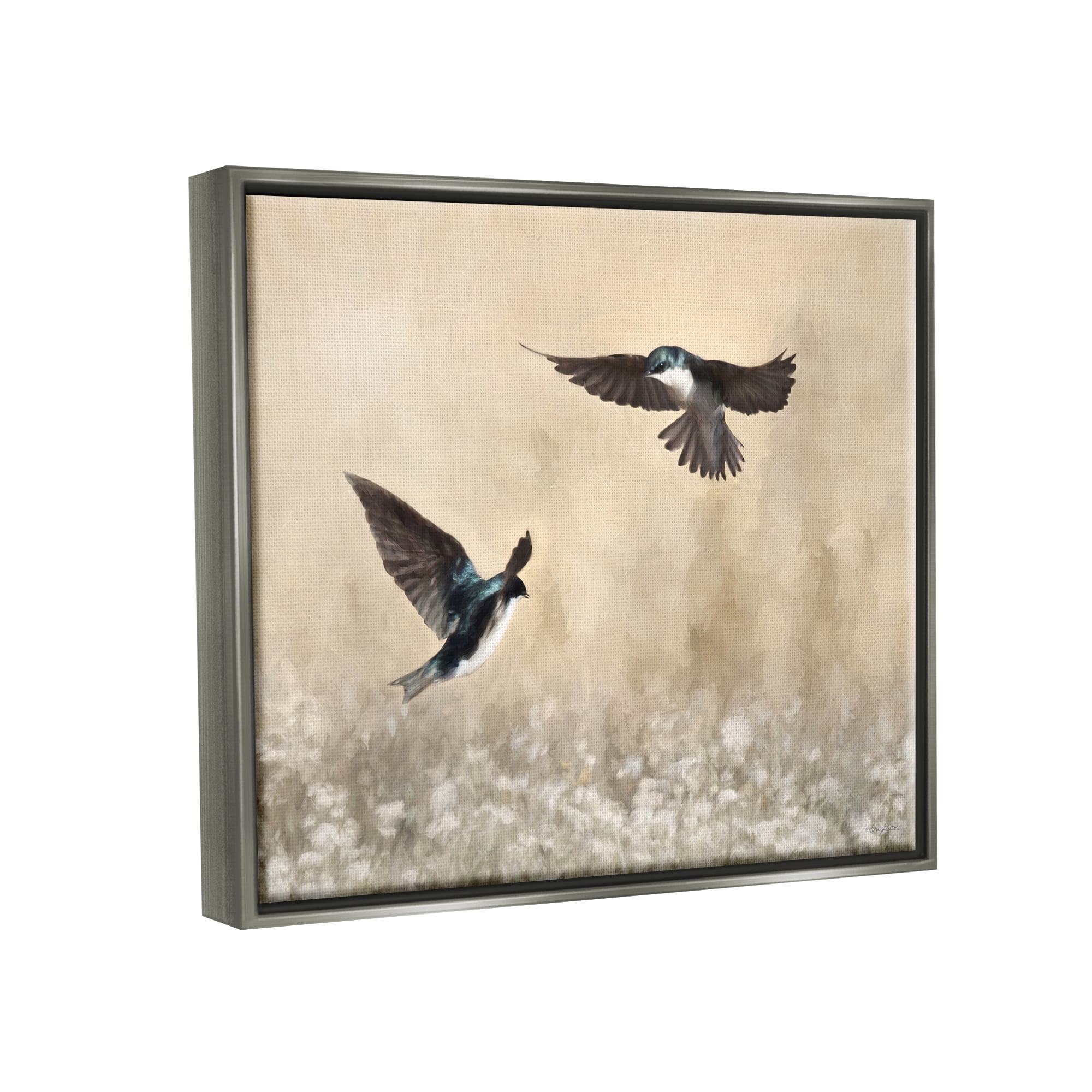 Stupell Two Birds Flying Nature Wildlife Animals & Insects Photography Gray Floater Framed Art Print Wall Art