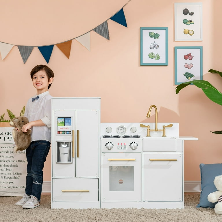 Teamson Kids Modern Play Kitchen, Modular Design, White and Gold