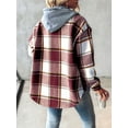 thumbnail image 7 of Plaid Pattern Long Sleeve Shacket Button Down Fleece Lined Hooded Jackets Warm Coat, 7 of 7