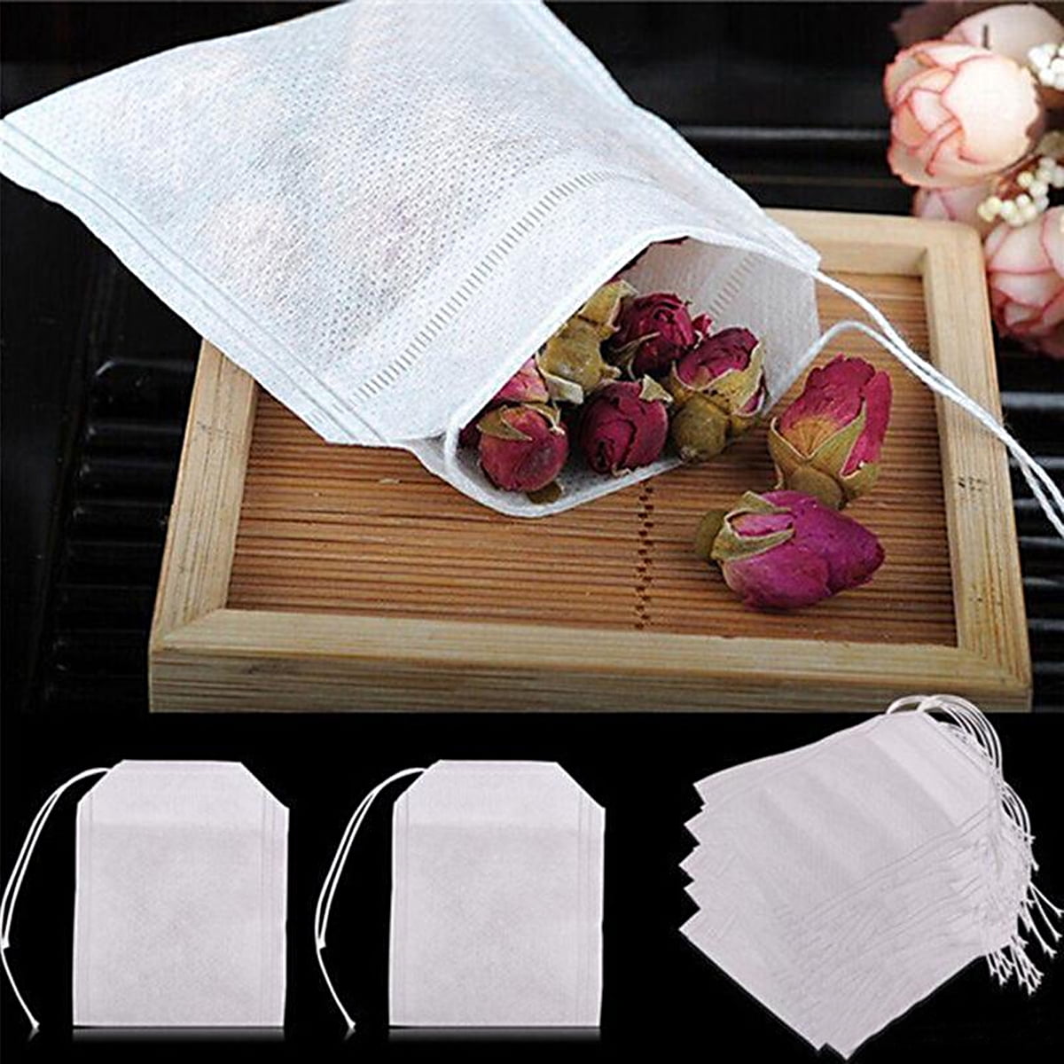 100pcs Drawstring Non-woven Fabric Empty Tea Bags, Brine Bags