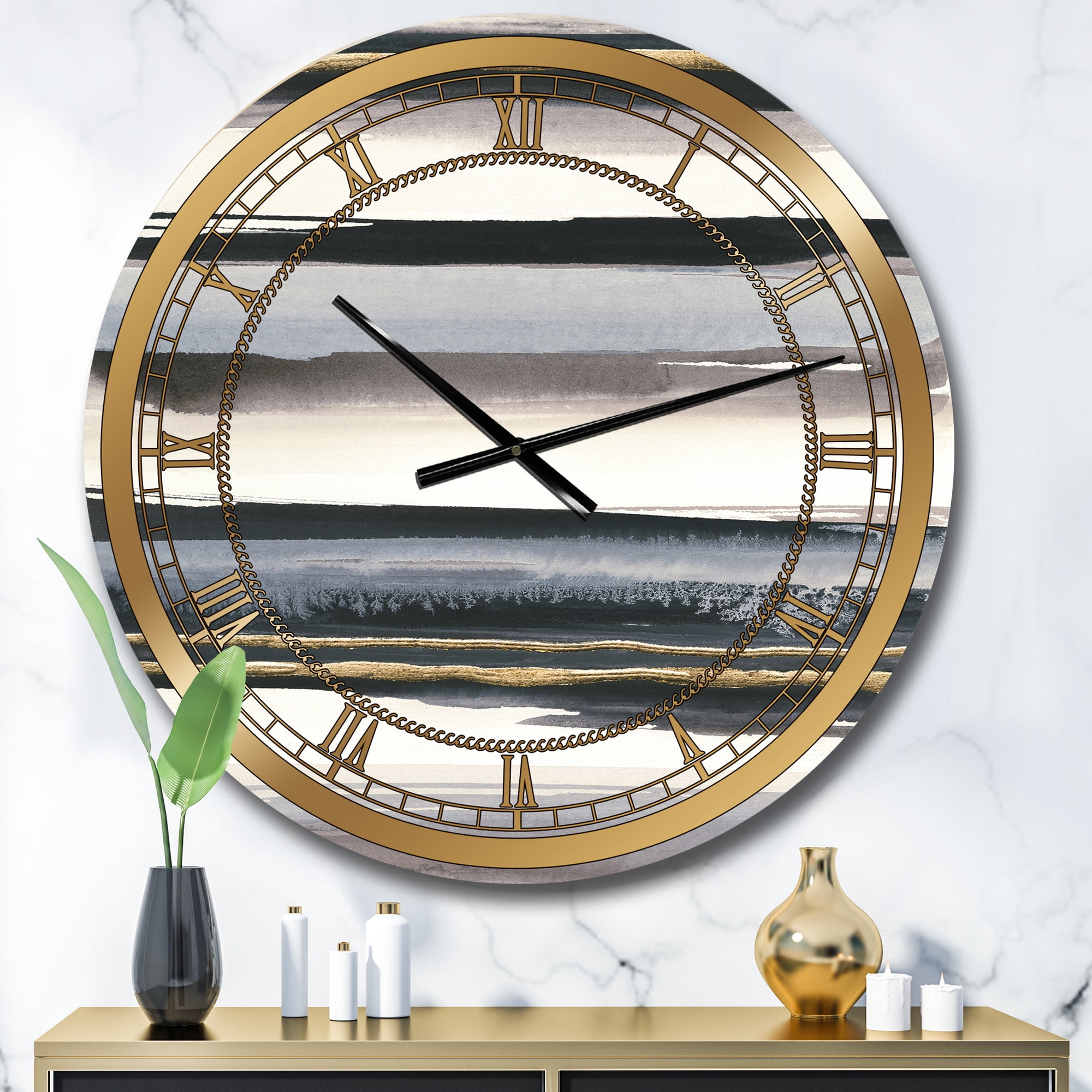 Designart 'Gold Watercolor Amethyst I' Glam wall clock