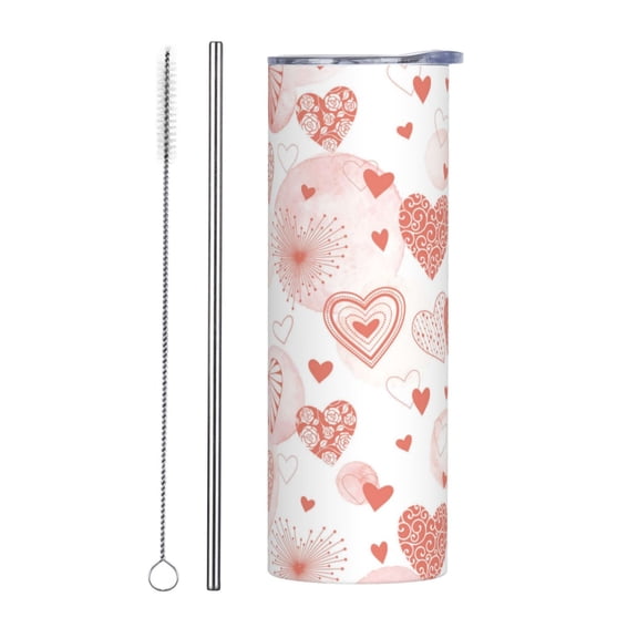 PAYOHTO cute hearts valentine 20 Oz Stainless Steel Mug Tumblers Cup for Men Women Insulated Slim Thin Travel Tumbler