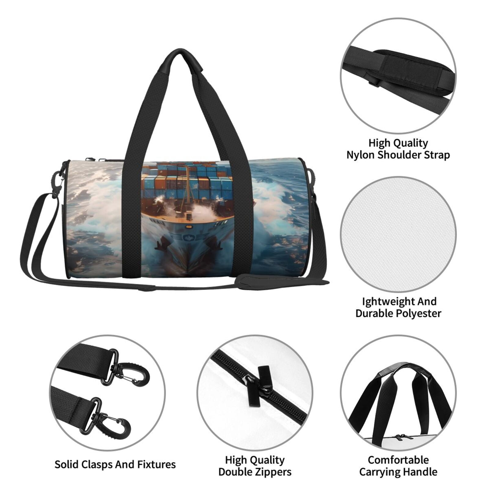 Vsdgher Cargo Ship At Sea 45L Foldable Duffel Bag, Sports Gym Bag,Overnight Bag, Portable Weekender Bag for Airplanes