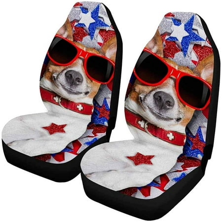 FMSHPON Set of 2 Car Seat Covers Jack Russell Dog Independence Day 4Th July A Usa Stars Universal Auto Front Seats Protector Fits for Car,SUV Sedan,Truck