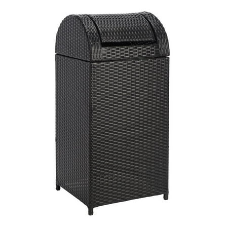 Pemberly Row Polyester Wicker/Steel Patio Trash Bin in Black