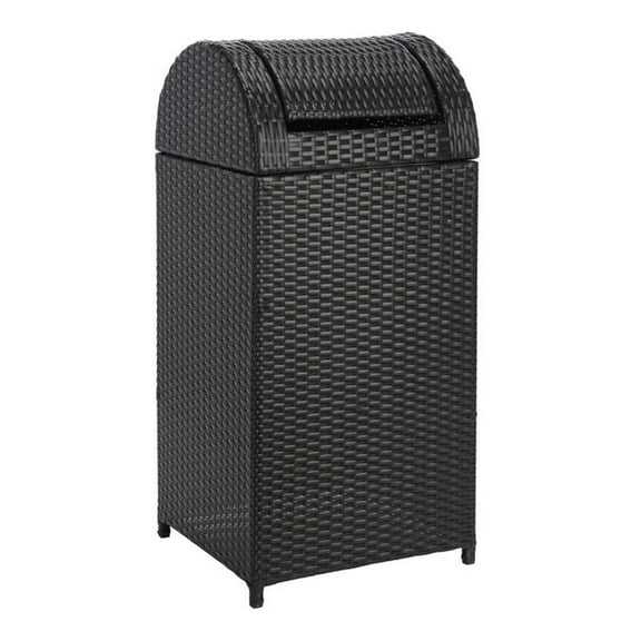 Pemberly Row Polyester Wicker/Steel Patio Trash Bin in Black