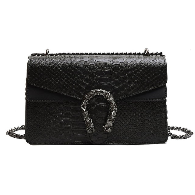 Bolso Bandolera De Noche Para Mujer Brillar Estampado De Serpiente Con Correa De Cadena Negro