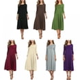 thumbnail image 3 of Women's Summer Casual Dresses Solid Color 3/4 Sleeve Midi Dress, 3 of 4