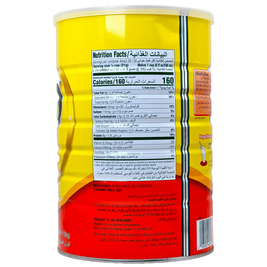Nido Milk Powder, Imported from Holland, Specially Formulated, Fortified with Vitamins and Minerals, Easy To Prepare, over 12 months, 5.51 LBS