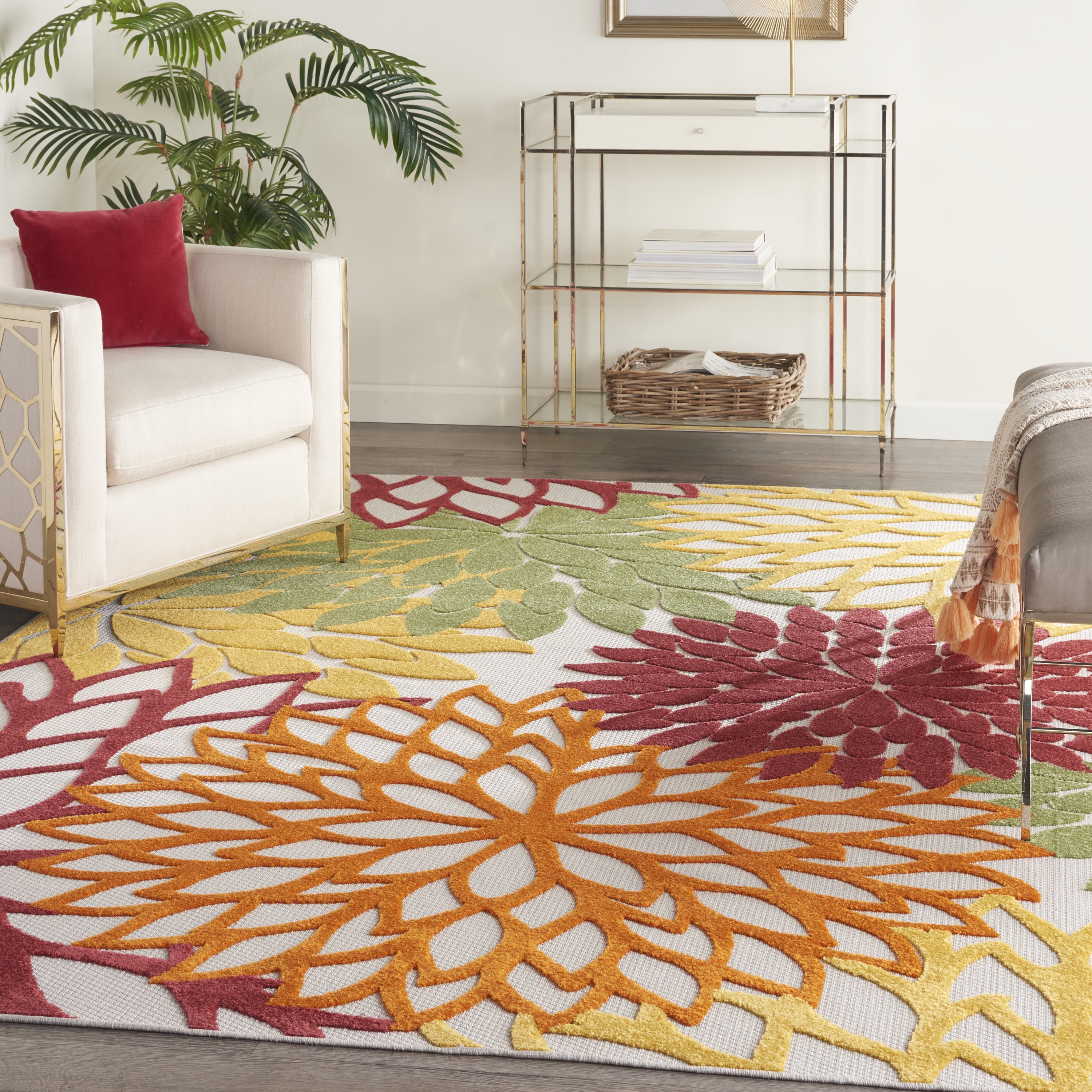 Indoor outdoor rugs MODERN LARGE PATIO MULTI YELLOW GREY COLOR Tropics Rugs 